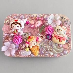 Handmade Tin Pill Box Kuromi Hello Kitty Decoden Junk Case Style Trinkets & Meds